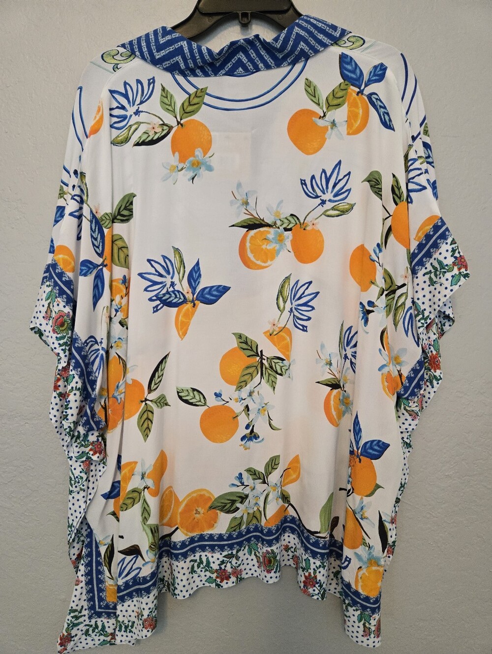 John Mark Tunic/Poncho Style Shirt With Vibrant Citrus Print With Blue Accent - Picture 4 of 4